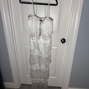 PrettyLittleThing White Fringe Dress